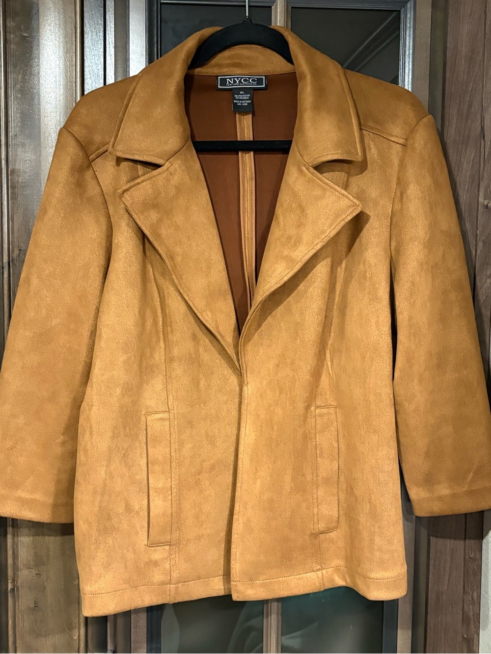 New York & Company Women's Camel Suede-Style Blazer